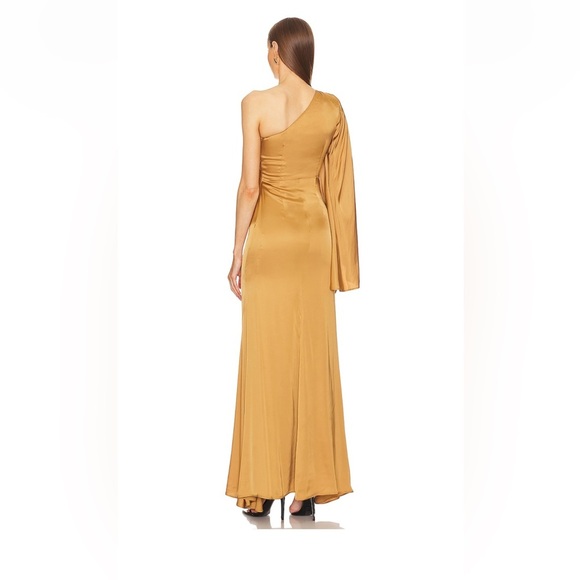 NWT Michael Costello x REVOLVE Mae One Shoulder Evening Gown in Gold Size Small - Picture 2 of 10